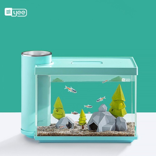 意牌YEE350侧滤超白玻璃小鱼缸客厅迷你创意鱼缸小型桌面家用水族箱