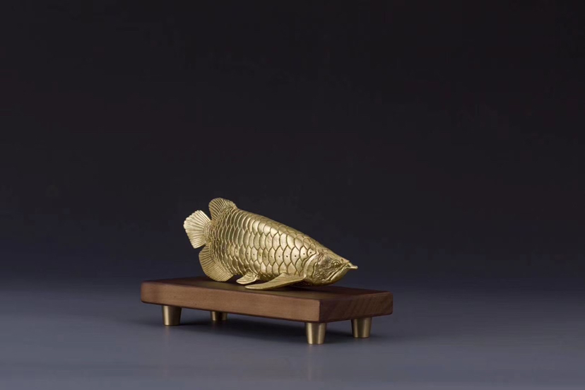 亚洲龙鱼铜金摆件工艺品